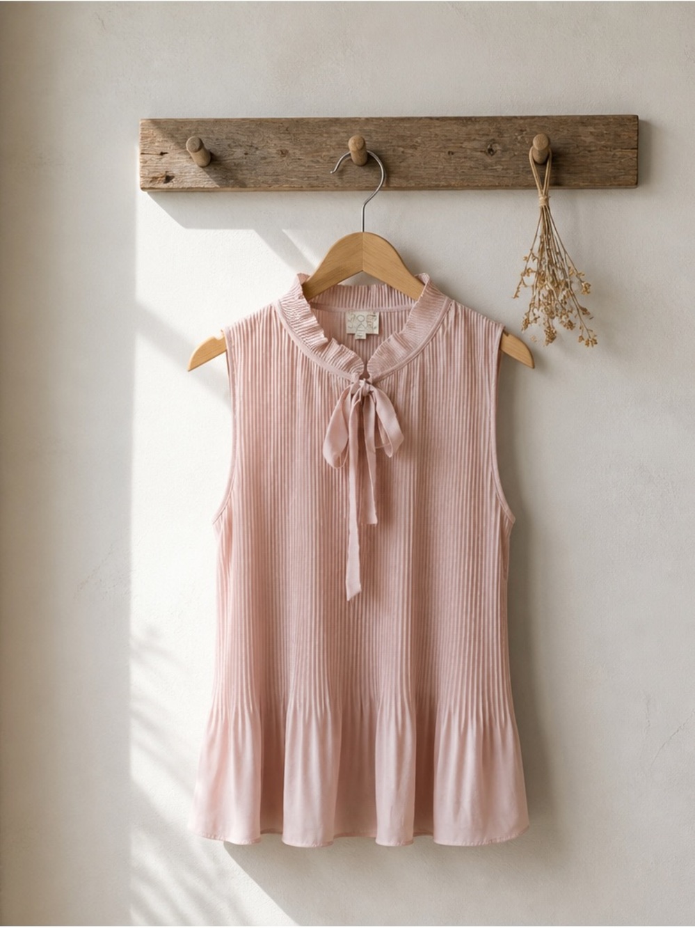 Violet & Claire Blush Pink Sleeveless Tie-Neck Pleated Camisole